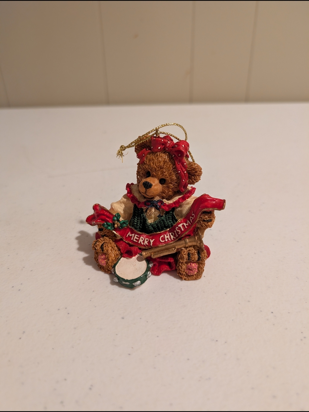 Holiday Bear 'Merry Christmas' Ornament - Red and Brown